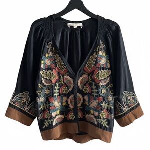 Burning Torch 100% SILK Embroidered Jacket Boho Anthro Small Rare LUXE